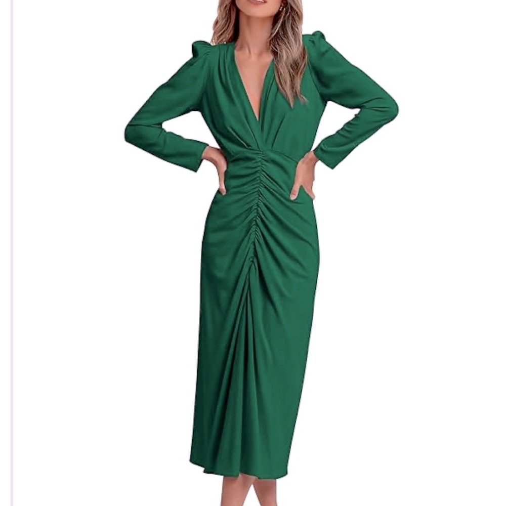 NWT Pretty Garden Long Sleeve V-Neck Dress w/Ruching, Figure Flattering, Large